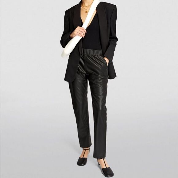 Anine Bing Vegan Leather Colton Black Pants Straight Leg Trousers Size L - Picture 5 of 14